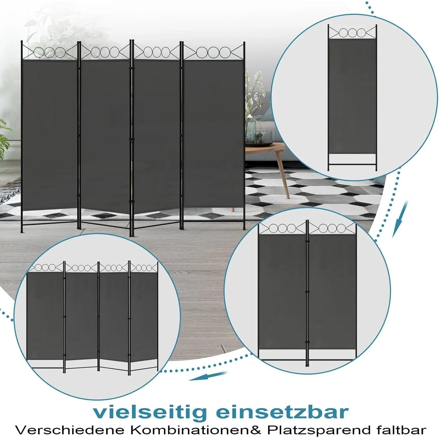WOLTU Paravent Raumteiler Sichtschutz Dunkelgrau 223x172cm_4