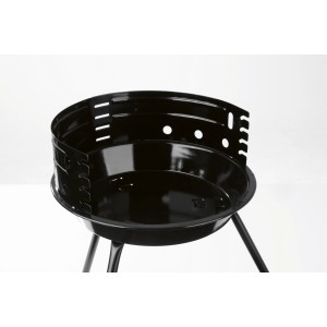 Schwarzer Landmann Rundgrill (Ø 30 cm) mit Windschutz und höhenverstellbarem Grillrost.