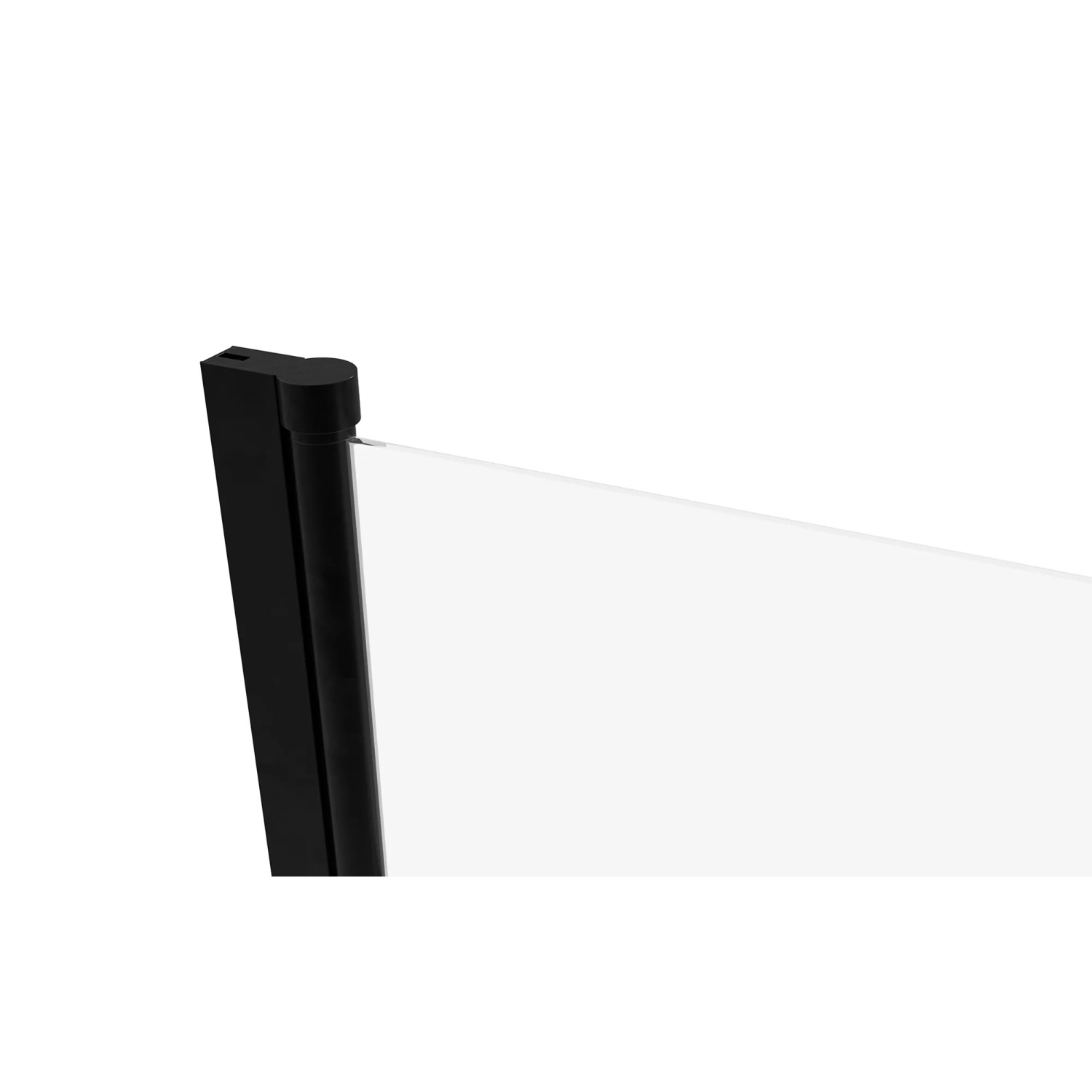 Detailaufnahme: Aurlane Badewannenfaltwand Black Spirit, schwarzes Profil, klares Glas.