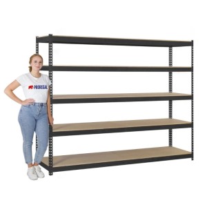 PROREGAL Schwerlastregal Wood Yeti, 200x120x60 cm, anthrazit mit 5 Böden und hoher Fachlast.