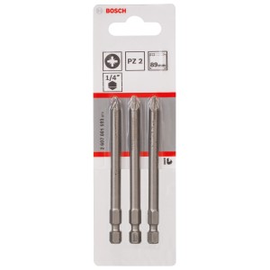 Bosch Extra Hard Schrauberbits PZ2, 89 mm, 3er-Set, geeignet für allgemeine Schraubarbeiten.