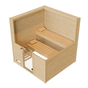 Weka Massivholzsauna Valida mit Glastür, ohne Ofen. Fichte, 2 Liegen, Kopfstützen.