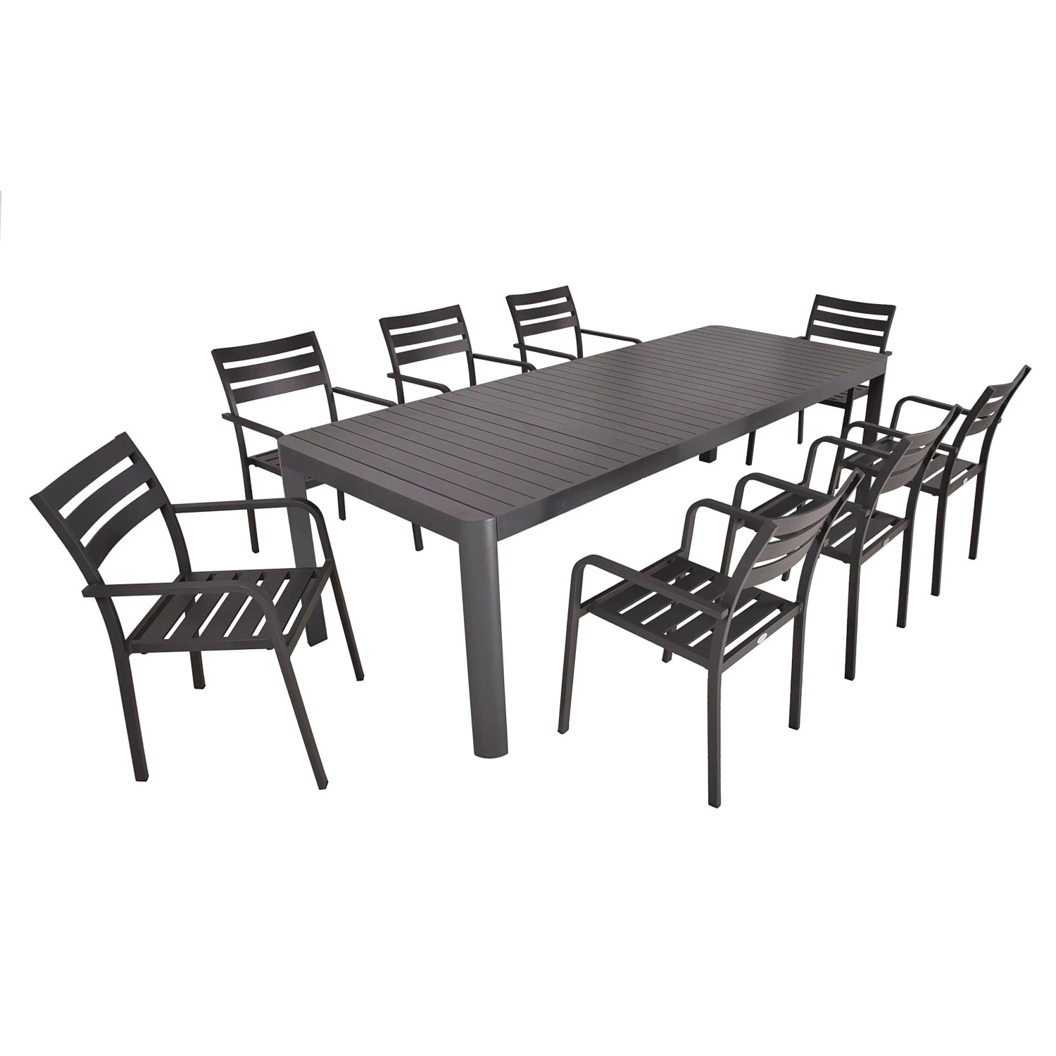 DELUKE Garten-Sitzgruppe ELLA 9-tlg. Kunststoff Grau Gartenmöbel-Set Gartengarnitur Garten-Essgruppe Stapelstühle Esstisch
