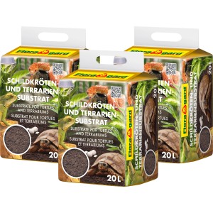 Floragard Schildkröten- und Terrariensubstrat, 3 Säcke à 20L, Spezial-Einstreu für Reptilien.