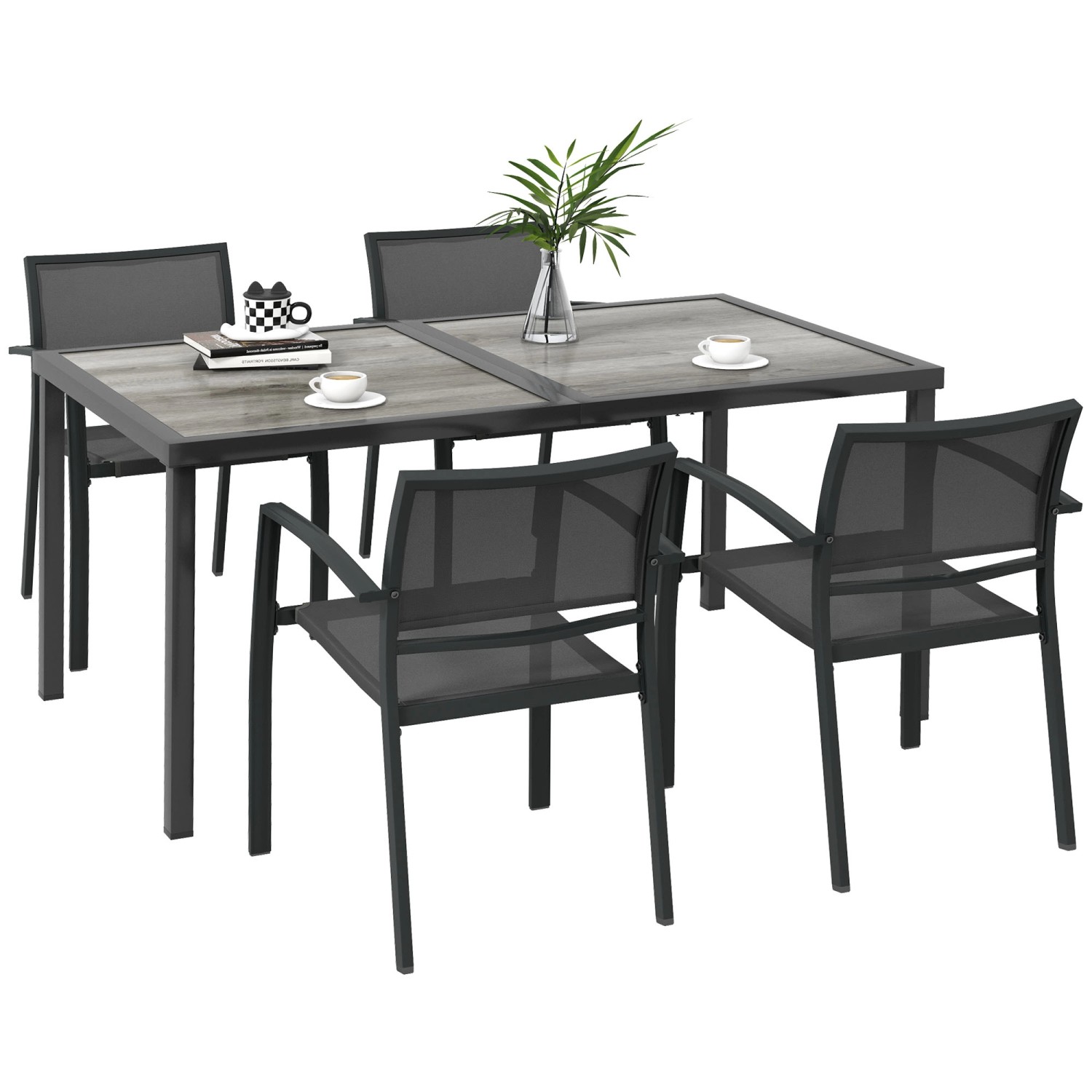 Outsunny Sitzgruppe Stahl Mesh 150L x 87B x 72H cm Grau günstig online kaufen