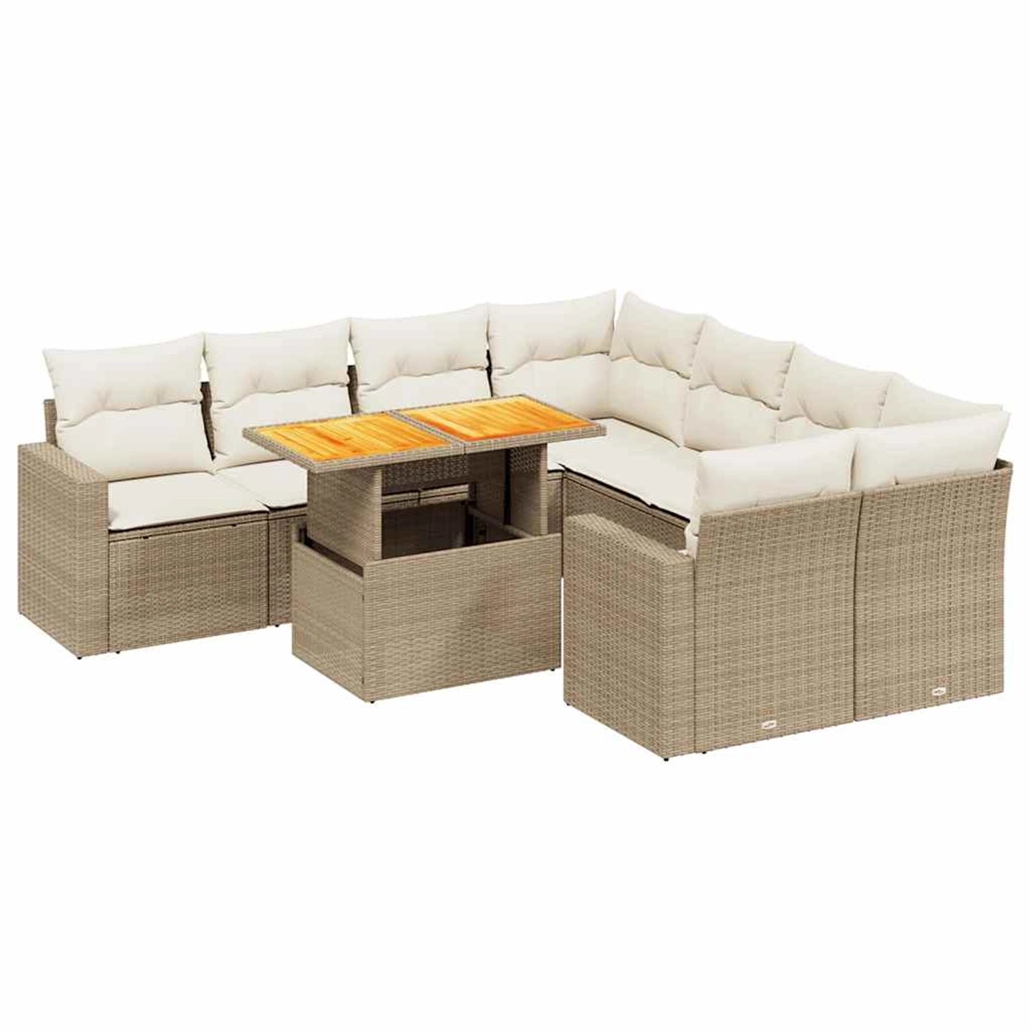 vidaXL 9-Tlg Garten-Sofagarnitur mit Kissen Beige Poly Rattan 3271240 günstig online kaufen