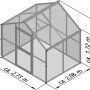 Abbildung des KGT Gewächshaus Novum II Tannengrün mit Maßangaben.