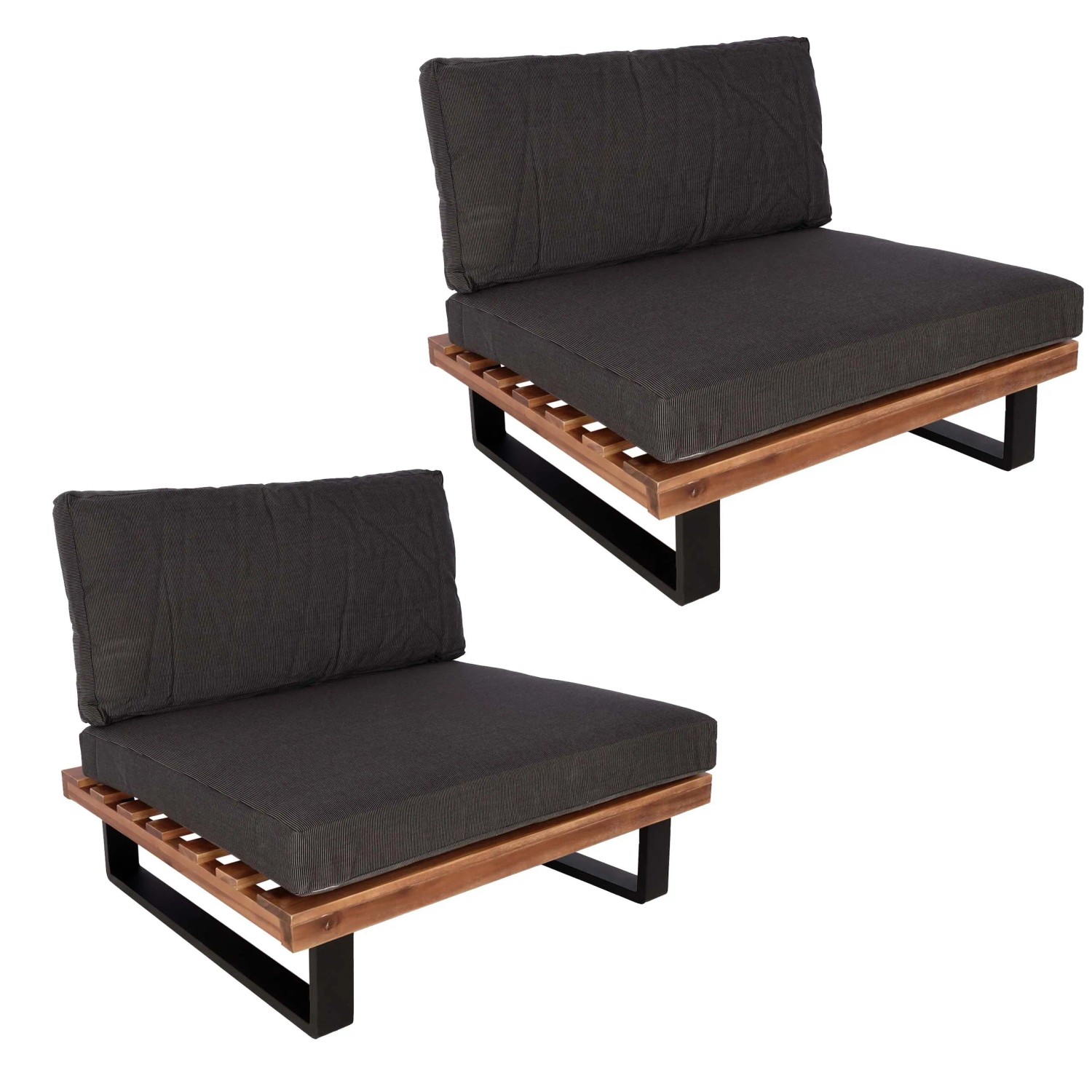 PROREGAL 2er-Set Lounge-Sessel Garten-Sessel Spun Poly Akazie Holz FSC-Zertifiziert Alu Braun Polster Dunkelgrau