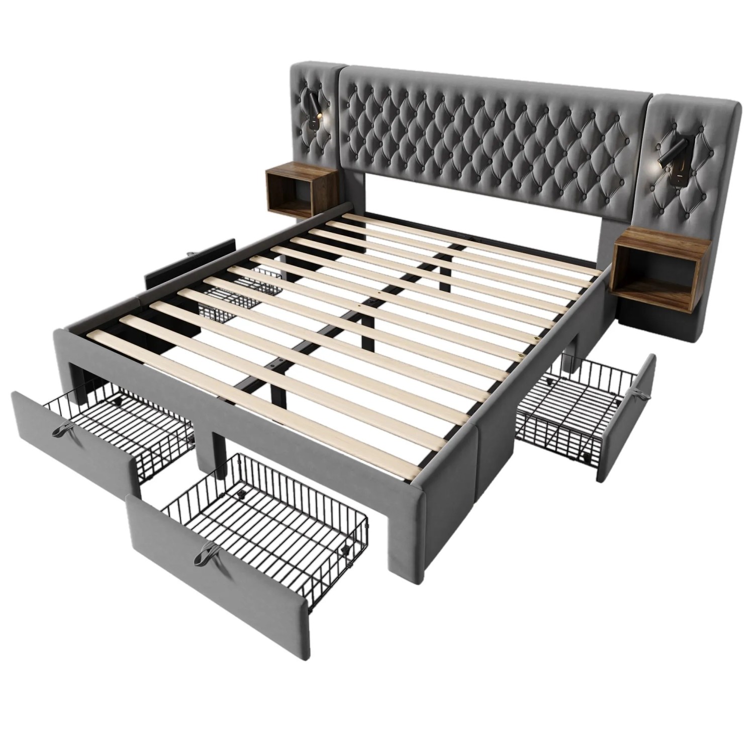 okwish Bettanlage 160x200cm mit Nachttischen Schlafzimmer Grau ohne Matratze