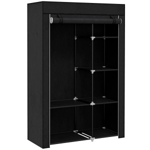 Schwarzer HOMCOM Kleiderschrank mit Stange und 6 Fächern, faltbarer Stoffschrank.
