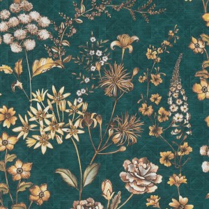 Dunkelgrüne Bricoflor Vliestapete mit Blumenmuster für Wohn- und Schlafräume.
