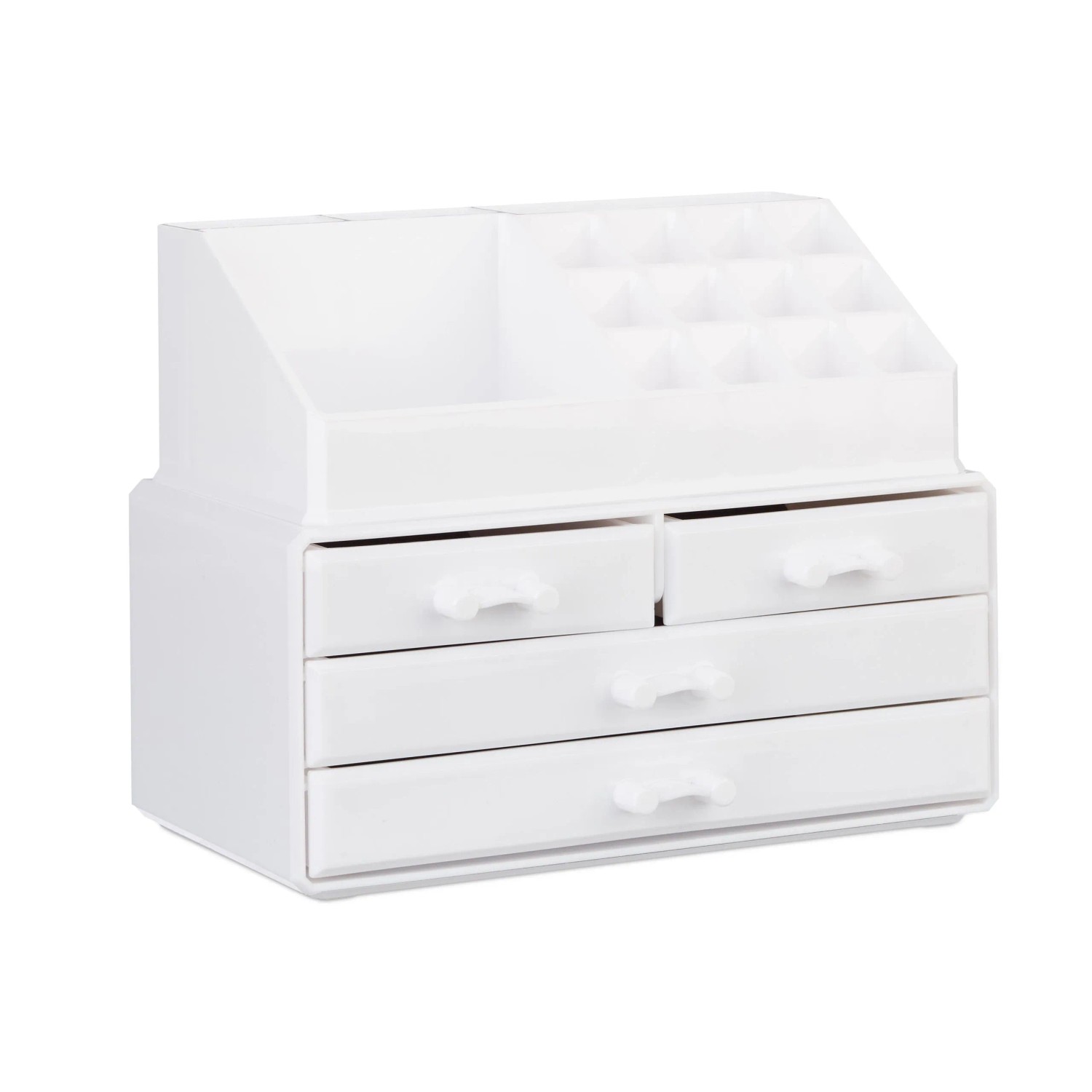 Relaxdays Make Up Organizer Acryl Weiß 4 Schubfächer 19 cm x 24 cm x 13,5 cm 1,3 kg