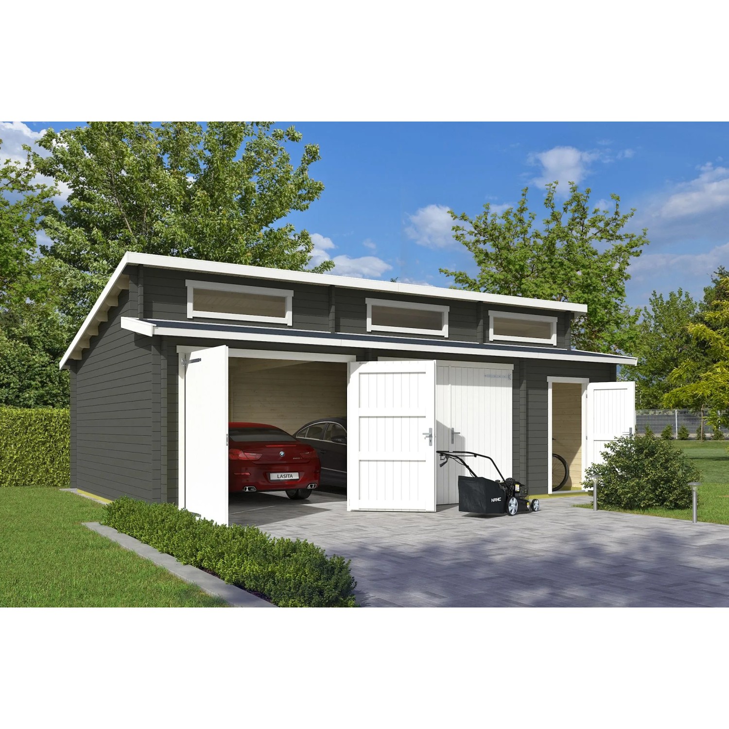 Lasita Garage Hawaii Set mit Holztoren 780 cm x 520 cm Grau-Grün