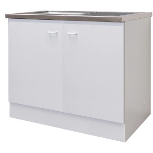 Flex-Well Komplettspüle, 100x50 cm, Speed Weiß, mit Edelstahl-Auflagespüle.