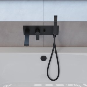 pianura Wannenarmatur Unterputz, matt schwarz, mit Handbrause und Schlauch.
