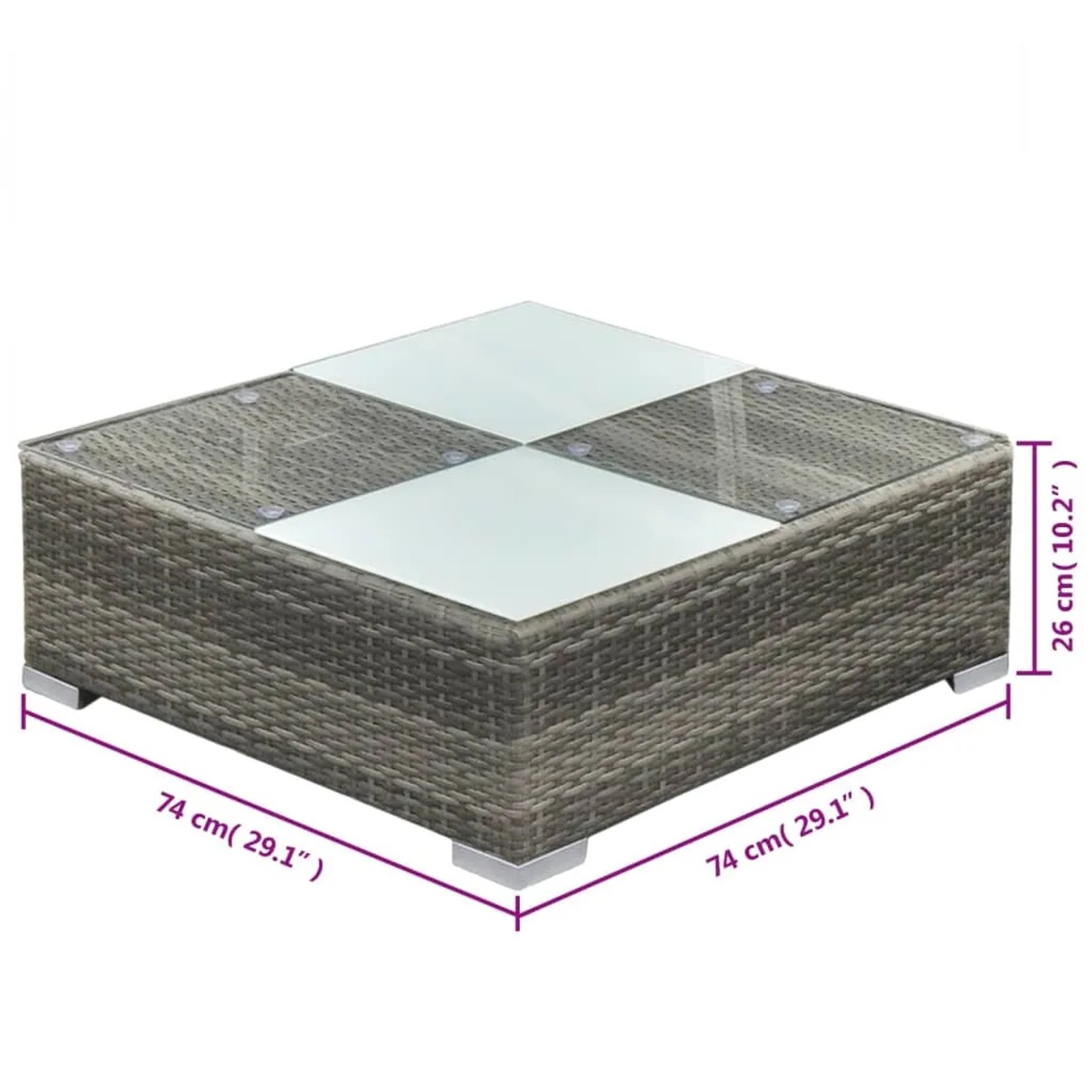 Grauer vidaXL Gartentisch mit Glasplatte, Teil des 5-tlg. Lounge-Sets.