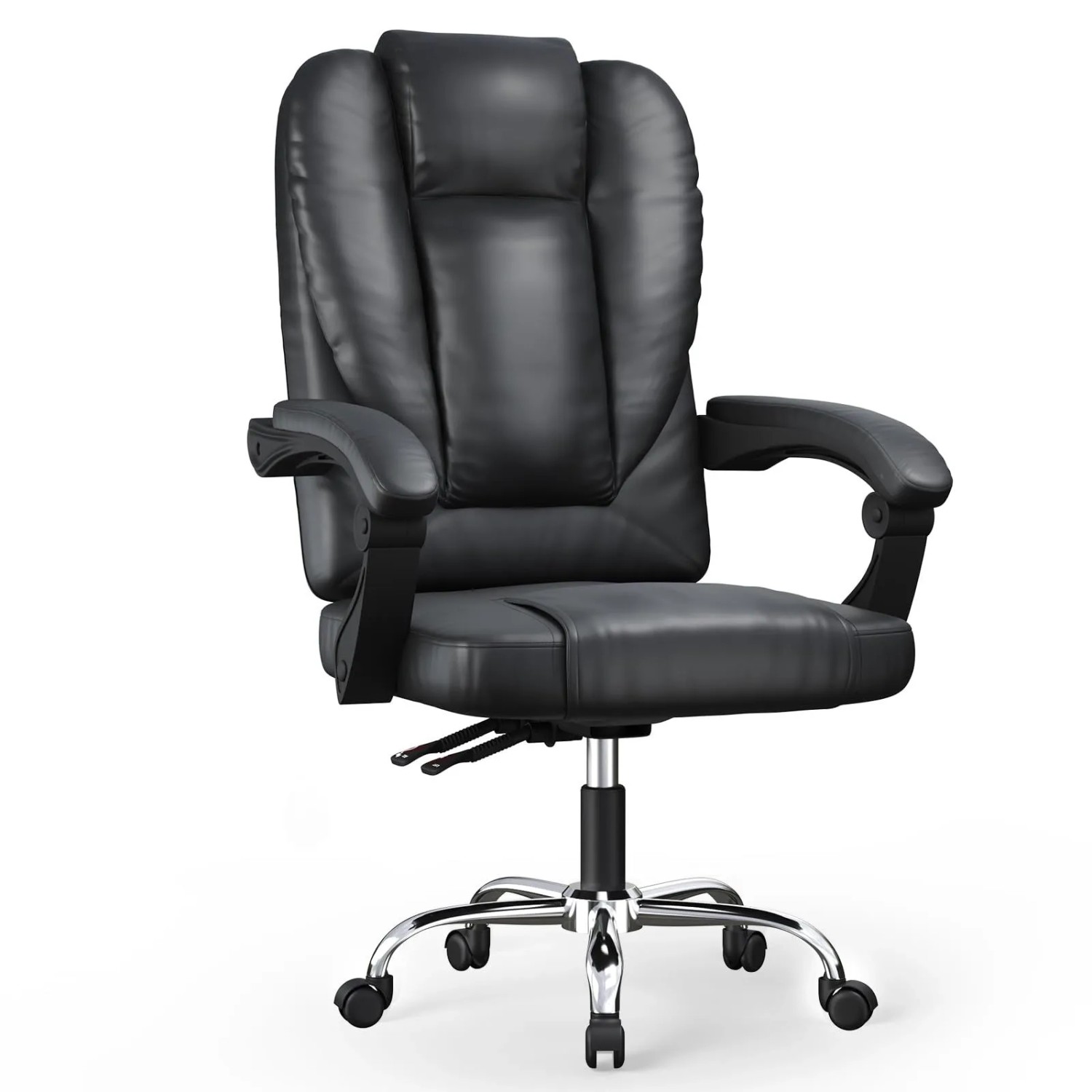 Rattantree Ergonomischer Bürostuhl mit Hoher Rückenlehne Premium-PU-Lederbezug Verstellbarer Schreibtischstuhl Schwarz