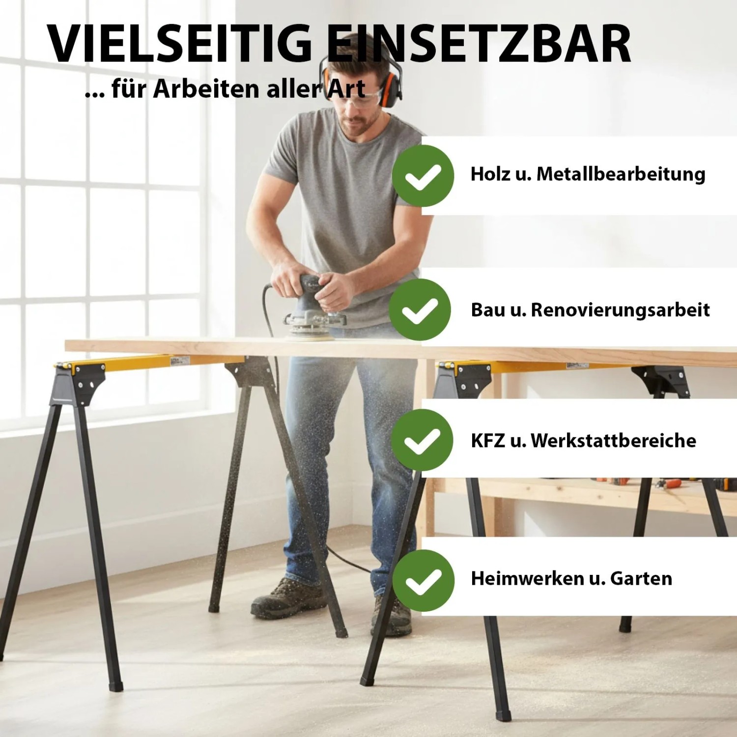 TRUTZHOLM Arbeitsböcke (2er-Set) aus Stahl, gelb/schwarz, vielseitig einsetzbar in Werkstatt und Baustelle.