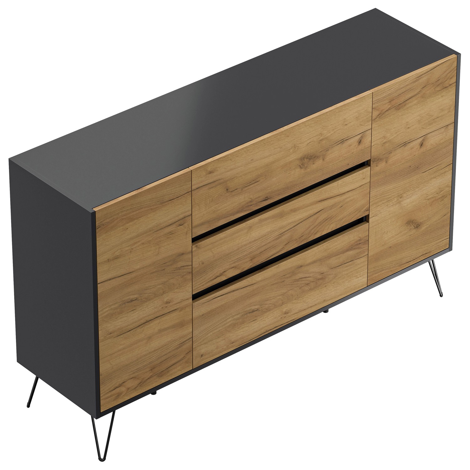Posseik Sideboard Industrial O 3 Schubladen 2 Türen 155 cm Grafit Eiche Fro günstig online kaufen