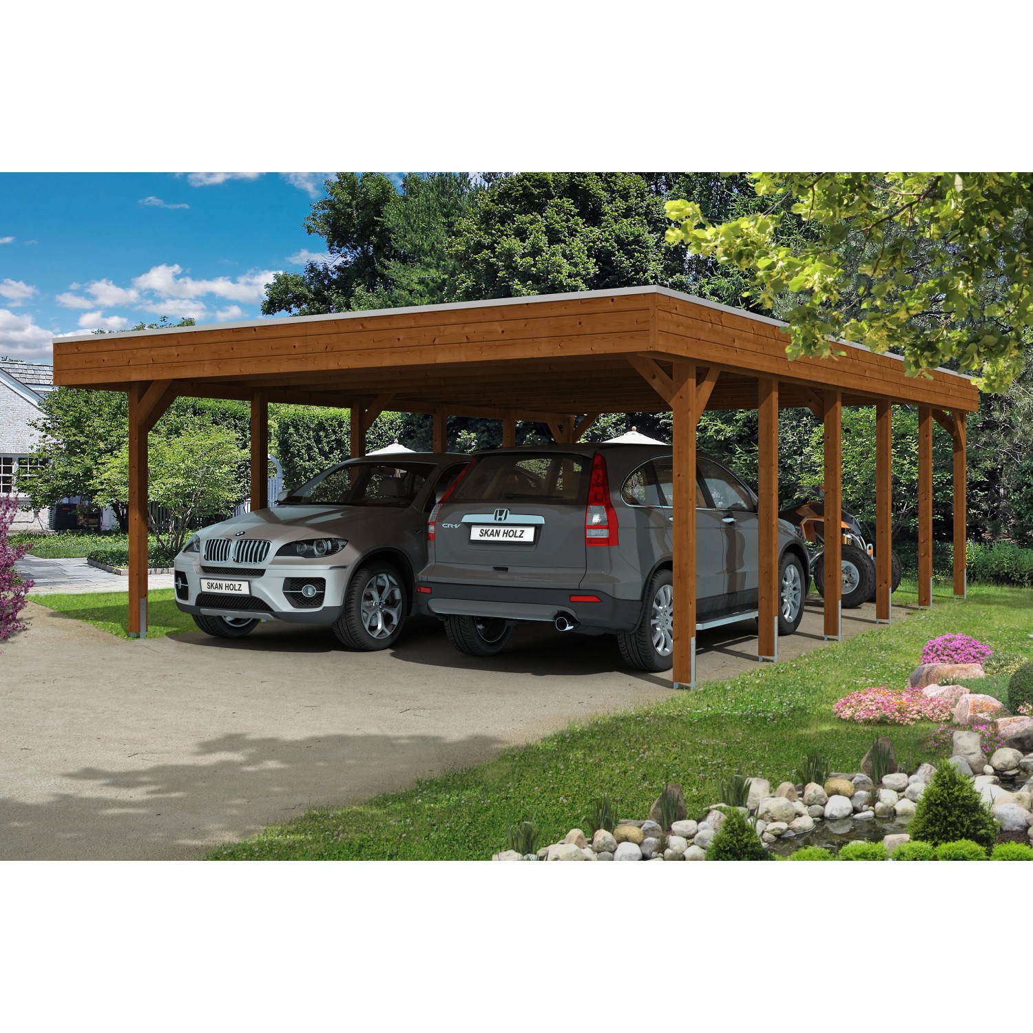 Skan Holz Carport Friesland 557 cm x 860 cm Nussbaum günstig online kaufen