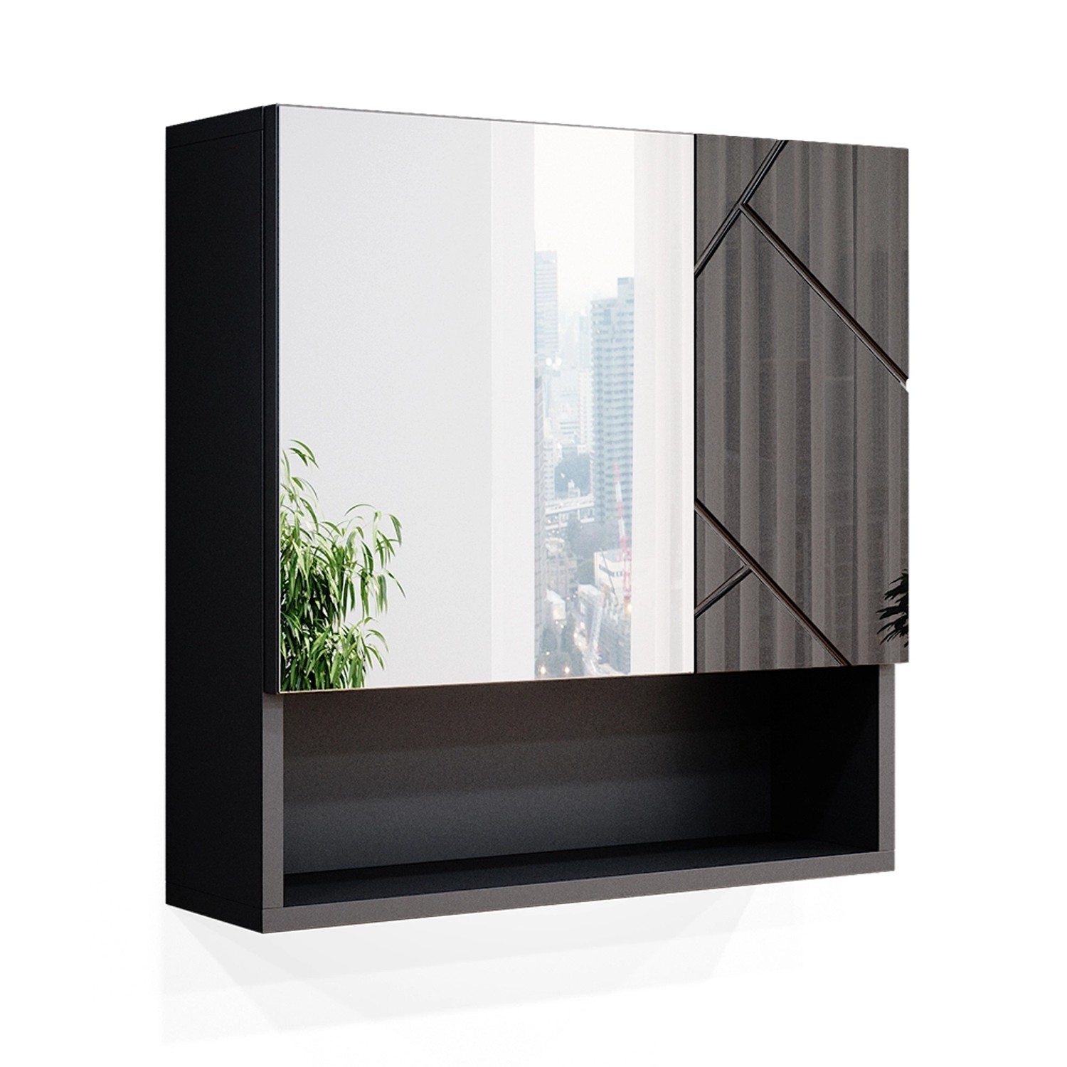 Thumbnail - Vicco Badspiegelschrank Irma Anthrazit Hochglanz 54 x 55 cm