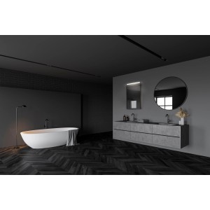 Modernes Badezimmer mit schwarzer Briloner LED-Spiegelleuchte Aciotis über dem Waschtisch.