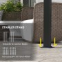 Detailaufnahme der Bodenbefestigung der Outsunny Pergola: Erdnägel und Dehnschrauben für sicheren Stand.