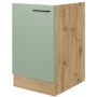 Flex-Well Spülenschrank in Schilfgrün/Artisan Eiche, 50 cm breit mit schwarzem Griff.