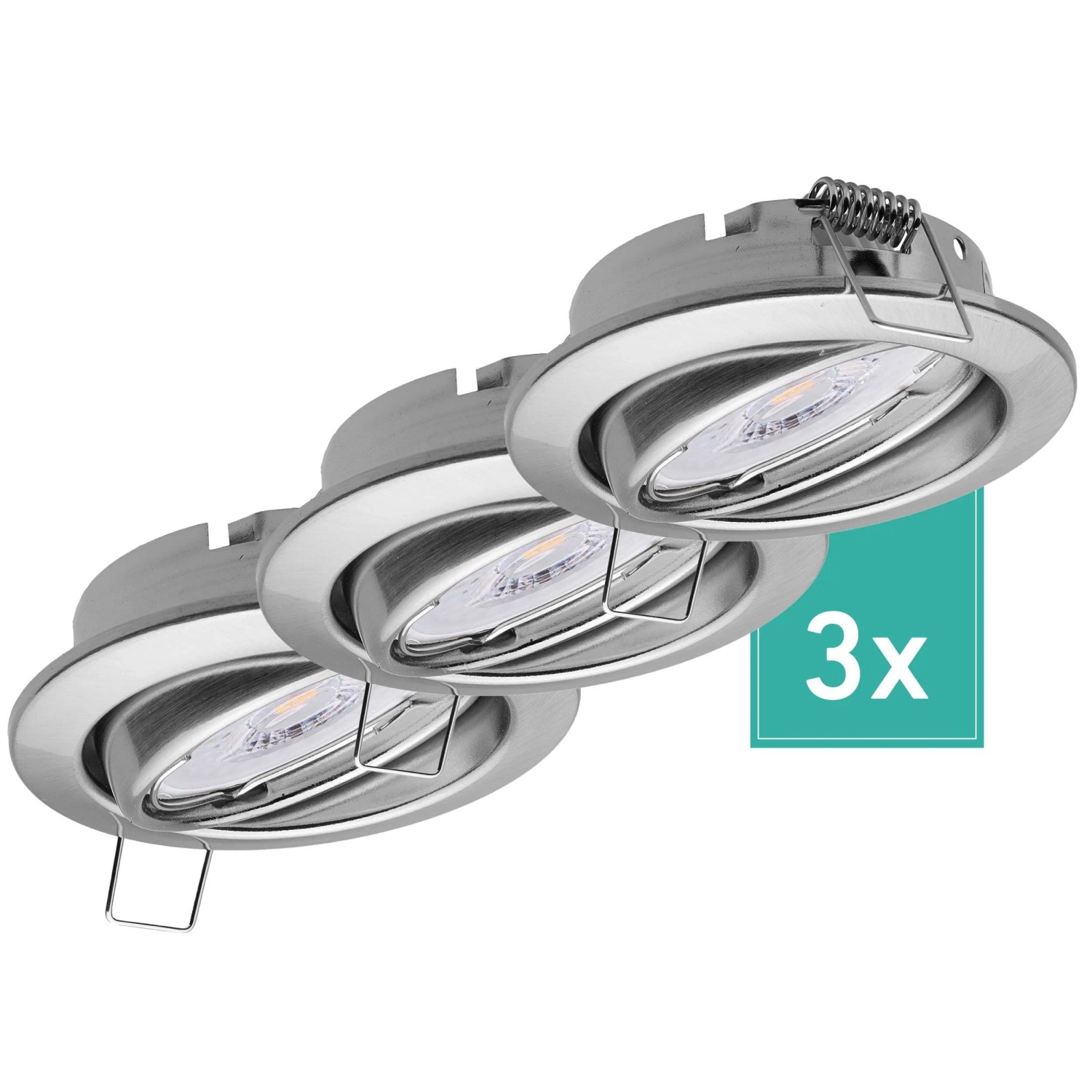 Oktaplex Dijon 3er Set LED-Einbaustrahler Ø 68 mm Schwenkbar Edelstahl-Optik Dimmbar in 3 Stufen 2700K Warmweiß 230V