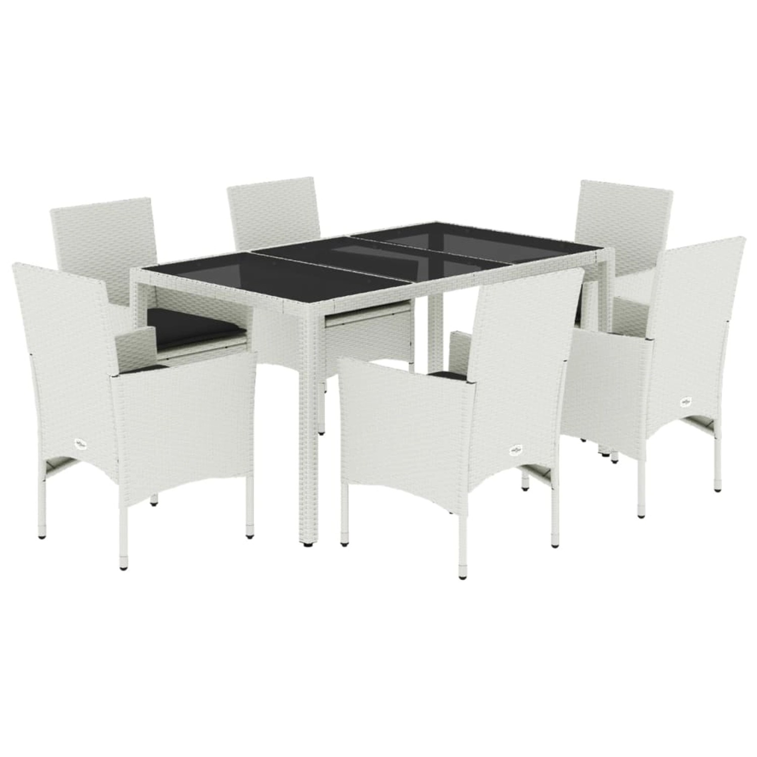 vidaXL 7-Tlg Garten-Essgruppe mit Kissen Weiß Poly Rattan und Glas 3278582 günstig online kaufen