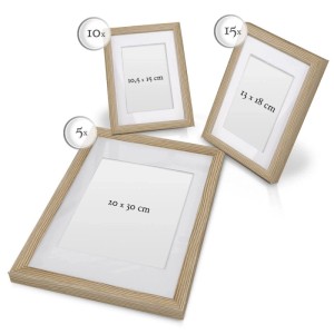 Bomoe Bilderrahmen Set, 30-teilig, Eiche MDF, verschiedene Größen mit Passepartout für Dekoartikel & Wohnaccessoires.