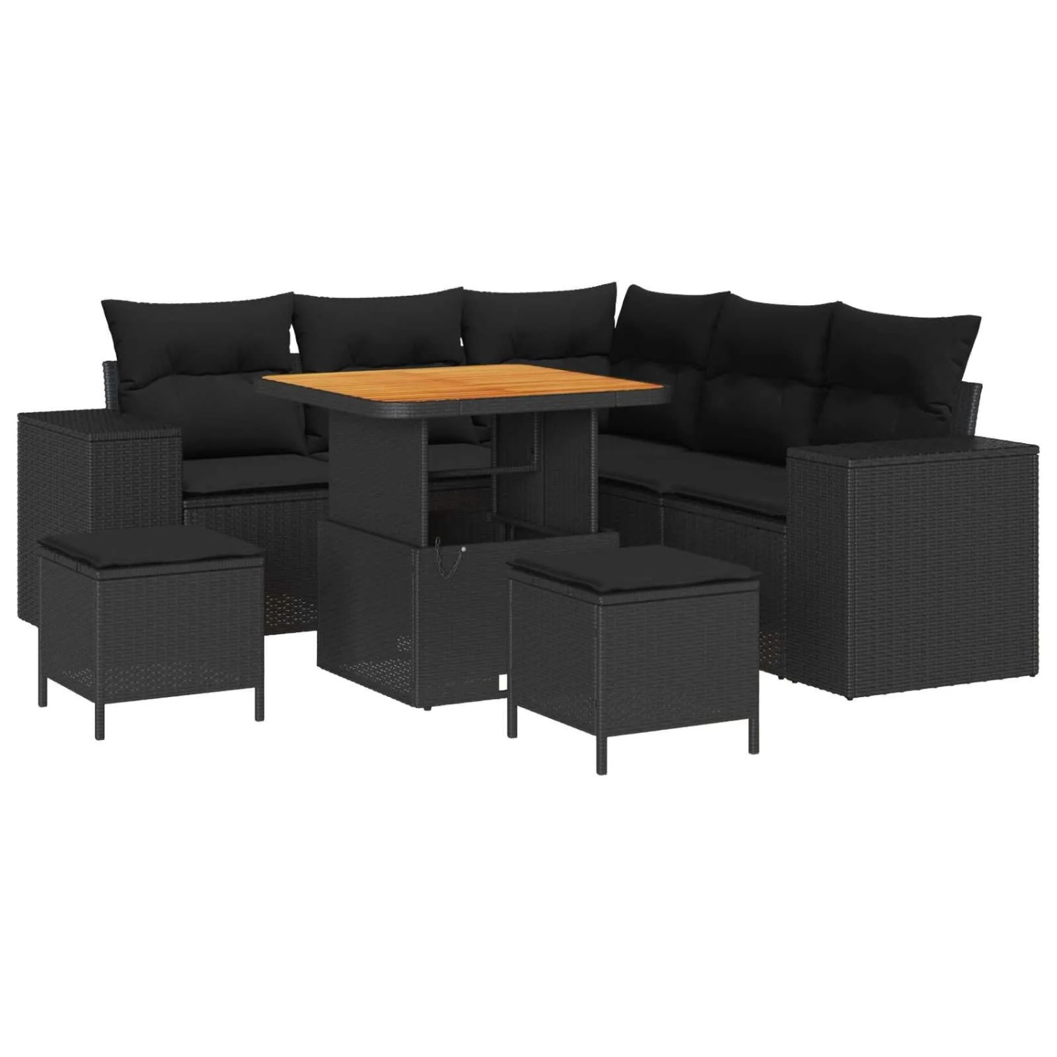 vidaXL Garten-Sofa-Set mit Kissen mit Speicher 8-Tlg Schwarz 3363949