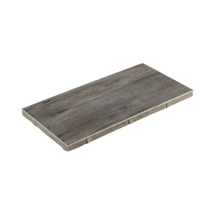 Grau-braune Diephaus Keramikverbundplatte Natura Quarz 80x40x4 cm mit Holzoptik und Abstandhaltern.