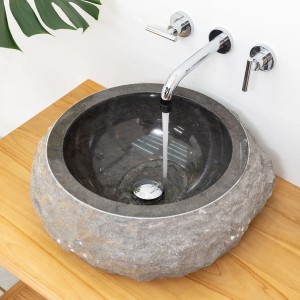 Wohnfreuden Marmor Waschbecken Donat 45 cm Rund Anthrazit