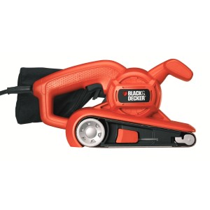Black+Decker KA86 Bandschleifer in Orange mit Staubfangsack für randnahes Schleifen.