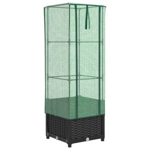 Hochbeet mit Gewächshaus-Aufsatz in Rattan-Optik, 40x40x139 cm, schützt Pflanzen.