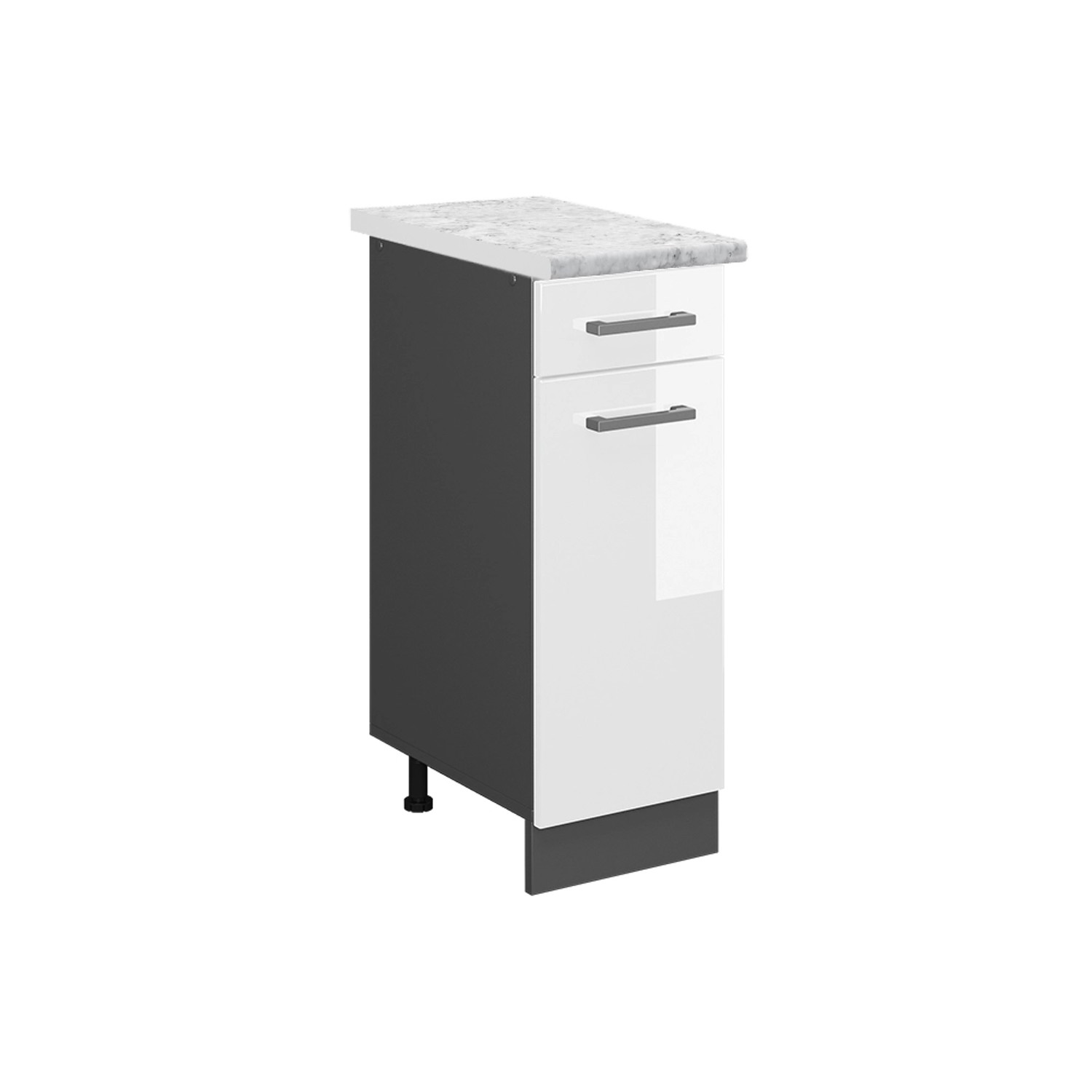 Vicco Schubladenschrank R-Line Schubladenschrank für die Küche Weiß Hochglanz 30 cm AP Marmor
