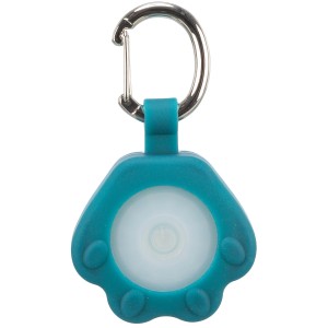 Türkisfarbener Jollypaw Flasher USB in Pfotenform für Hundehalsbänder.
