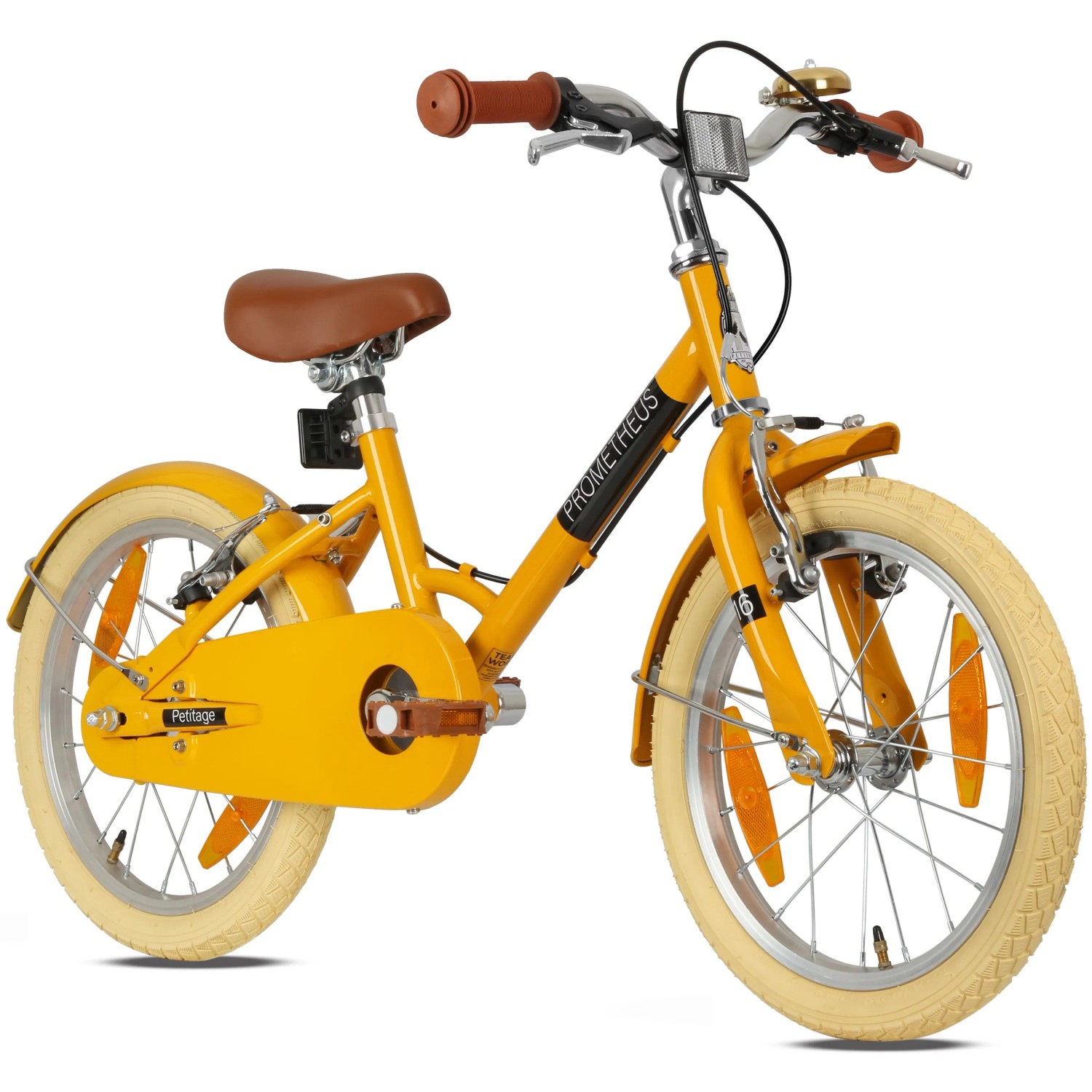 PROMETHEUS BIKES Kinderfahrrad 16 Zoll ab 4 und 5 Jahre Retro Look mit Felgenbremse & Ständer Gelb