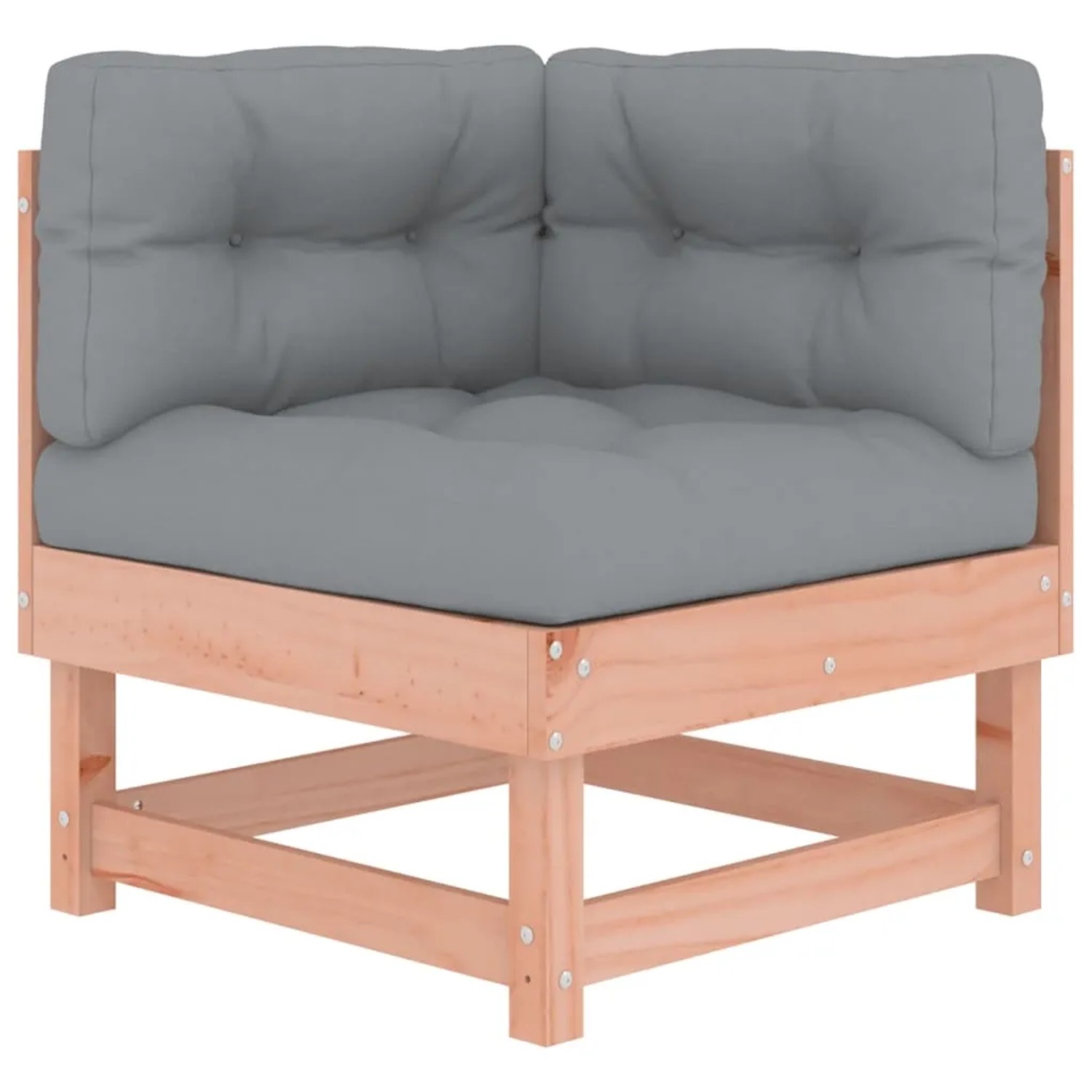 vidaXL Gartenmöbel: Eckteil Lounge-Set aus Douglasie mit grauen Kissen.