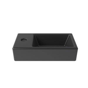 Kompaktes Swiss Aqua Technologies Brevis Handwaschbecken, schwarz matt, mit Hahnloch links.