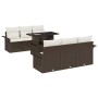 Braunes 7-teiliges vidaXL Garten-Sofa-Set aus Poly Rattan mit Tisch und Kissen.