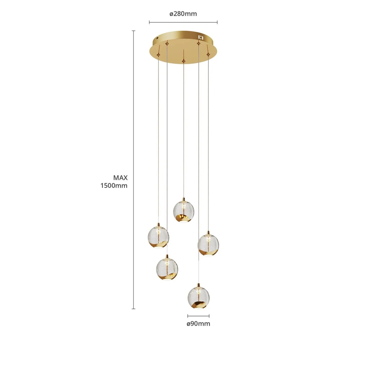 Moderne, transparente Lucande LED Pendelleuchte Hayley, 5-flammig für Wohnzimmer & Esszimmer.