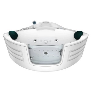 AcquaVapore Eck-Whirlpool W70-TH-SC 150x150 mit Tür, Armaturen und Nackenkissen.