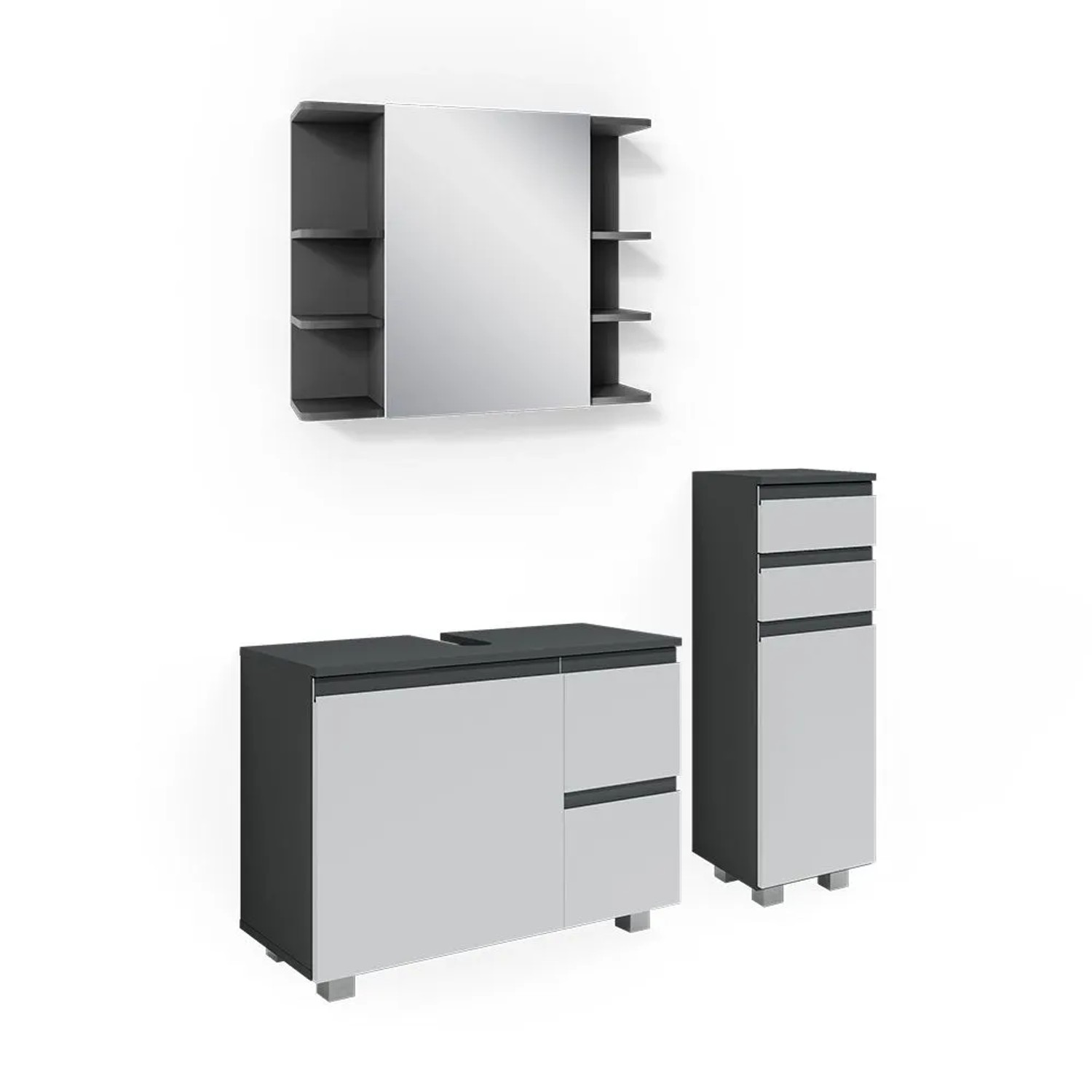 Vicco Badmöbel-Set J-Shape Anthrazit 80 x 61 3-teilig