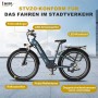Dunkelblaues HITWAY E-Bike BK16, StVZO-konform, mit LED-Scheinwerfer, Rücklicht, Klingel, Reflektoren und Doppelscheibenbremsen.