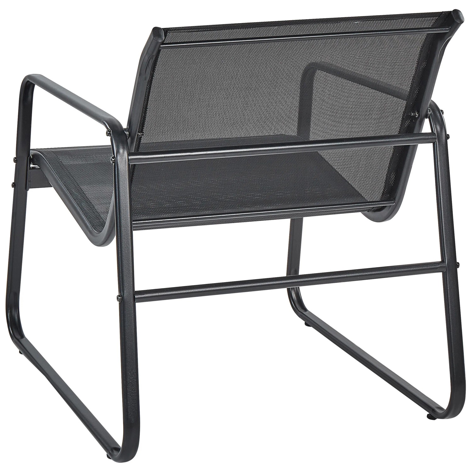 Schwarzer Sessel des Beliani Lounge Sets BARREA aus Stahl und Mesh, Rückansicht.