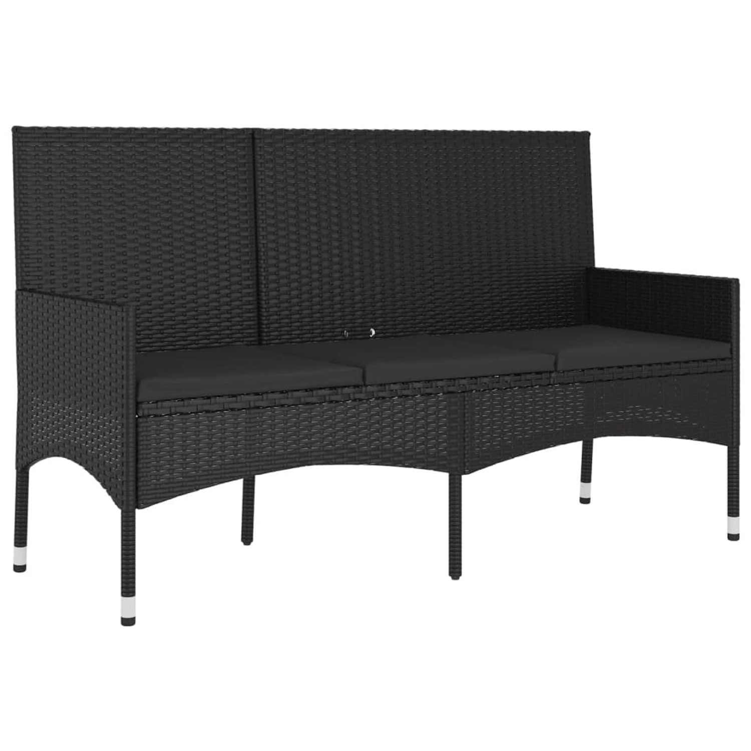 furnicato Gartenbank 3-Sitzer mit Kissen Schwarz Poly Rattan günstig online kaufen