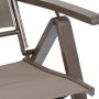 Detailaufnahme: Merxx Tinetto Klappsessel mit braunem Aluminiumgestell und Textilbespannung.