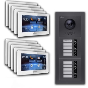 Goliath Video Türklingel für 10 Familien mit 7 Zoll Monitoren, App-Steuerung, Unterputz in Anthrazit/Weiß.